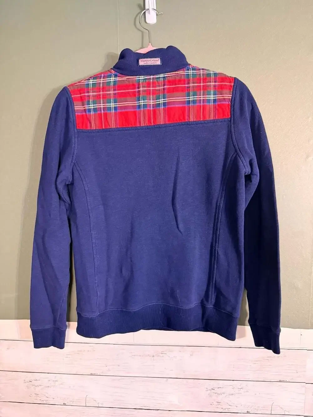 Vineyard Vines Plaid Women's XS Navy‎ Blue 1/4 Zip Pullover Preppy Sweatshirt